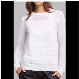 Vince White Mesh Engineered Insert Crewneck Sweater